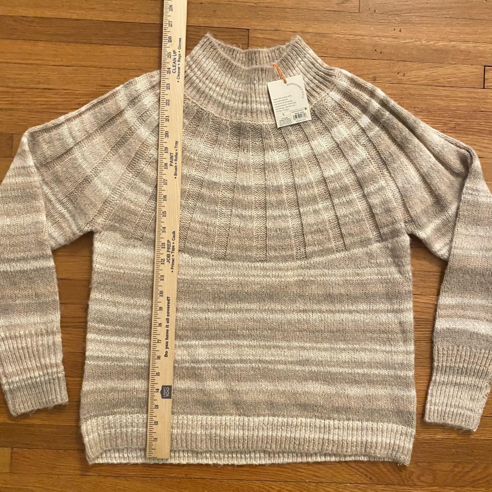 Knox Rose Sweater Womens Large Oatmeal Mock Neck Ribbed Yoke Wool Blend Pullover - Picture 4 of 9